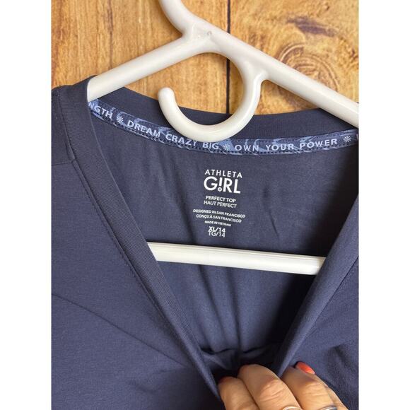 Athleta Girl Long Sleeve Athletic Tshirt Perfect Top Navy Blue Size XL 14 NEW - Picture 4 of 5